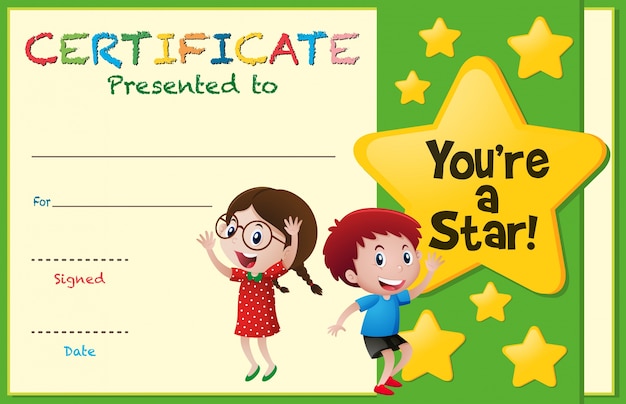 Certificate template with kids and stars Vector | Premium ...