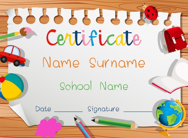 Certificate template with many toys Free Vector Certificate template with many toys Free Vector