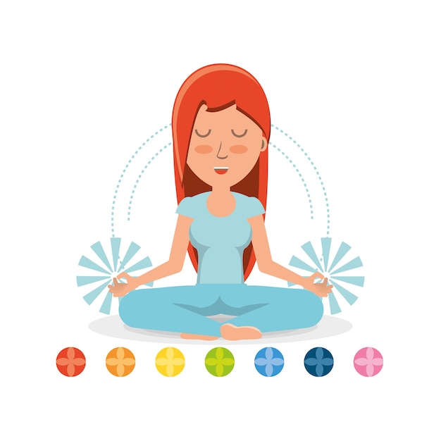 Chakras and cartoon woman practicing yoga Vector | Premium Download