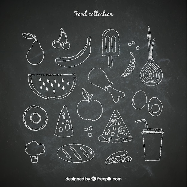 Free Vector | Chalkboard food set