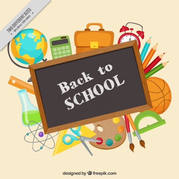 Chalkboard surrounded by school supplies Free Vector Chalkboard surrounded by school supplies Free Vector