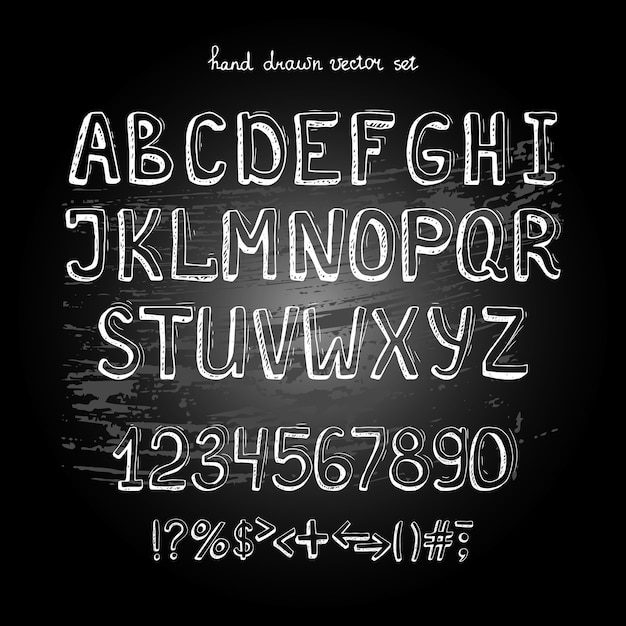 黒板ベクトル手描きアルファベット 黒板に白い文字 無料のベクター
