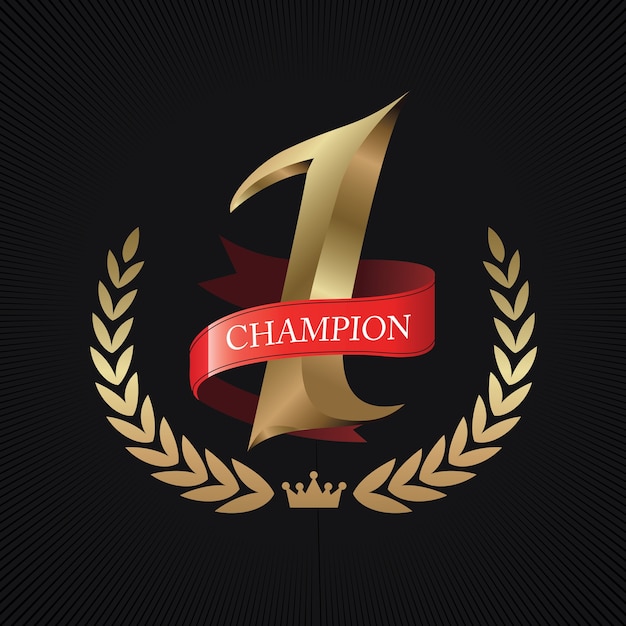 Champion, number one gold with red ribbon | Premium Vector