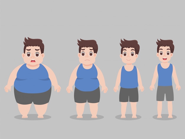 Character big fat man for lose weight lifestyle health care Premium Vector