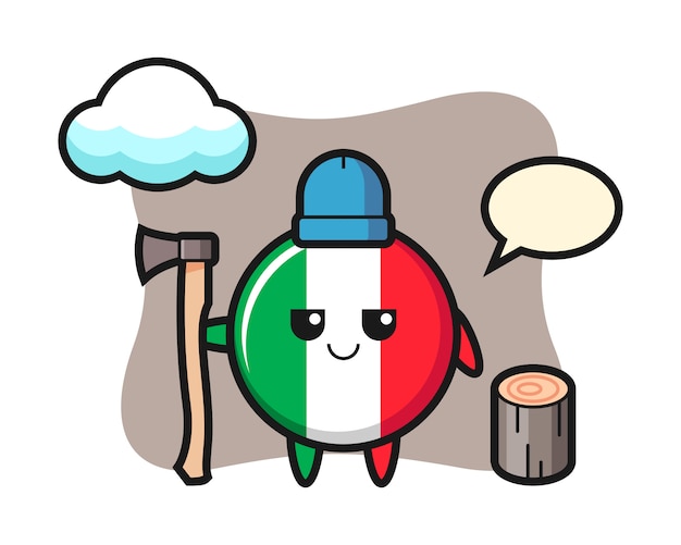 木こり かわいいスタイル ステッカー ロゴ要素としてのイタリアの旗バッジのキャラクター漫画 プレミアムベクター
