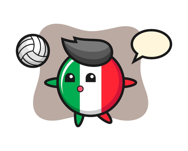 イタリアの旗バッジのキャラクターの漫画は バレーボール かわいいスタイル ステッカー ロゴ要素を遊んでいます プレミアムベクター