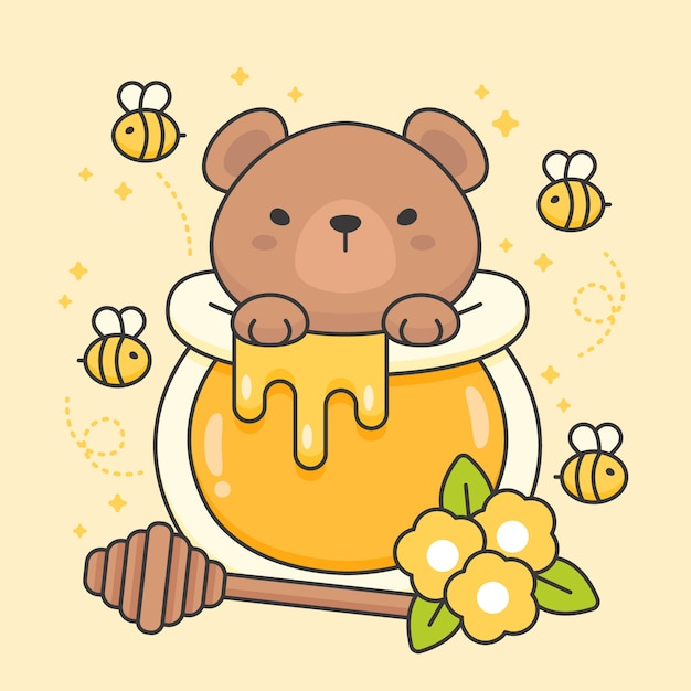 Premium Vector Character of cute bear in a honey jar