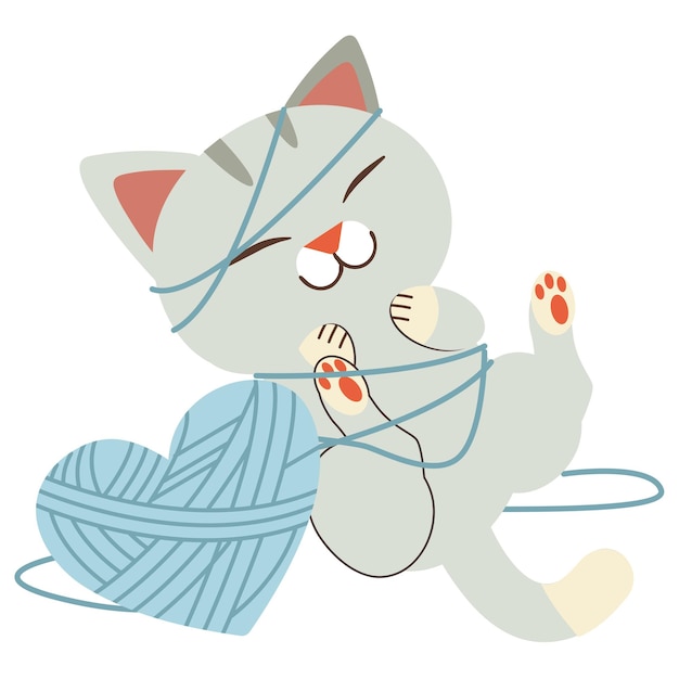 Premium Vector The character of cute cat playing with yarn in flat