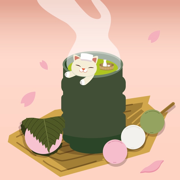 Premium Vector | The character of cute cat relaxing in the big tea cup ...