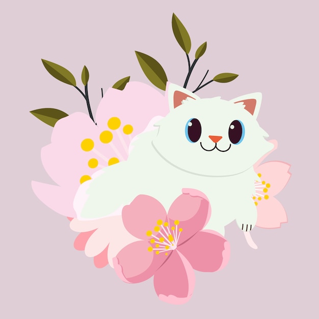 Premium Vector | The character of cute cat sitting on the very big pink ...