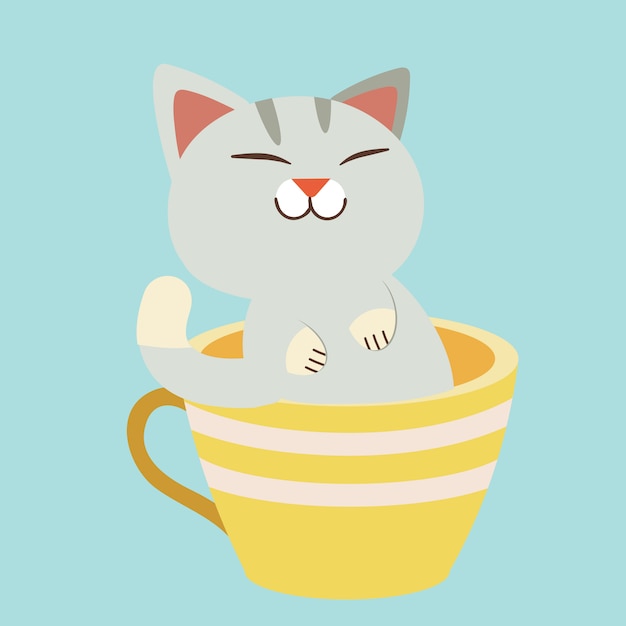 Premium Vector | The character of cute cat sitting in the yellow cup.