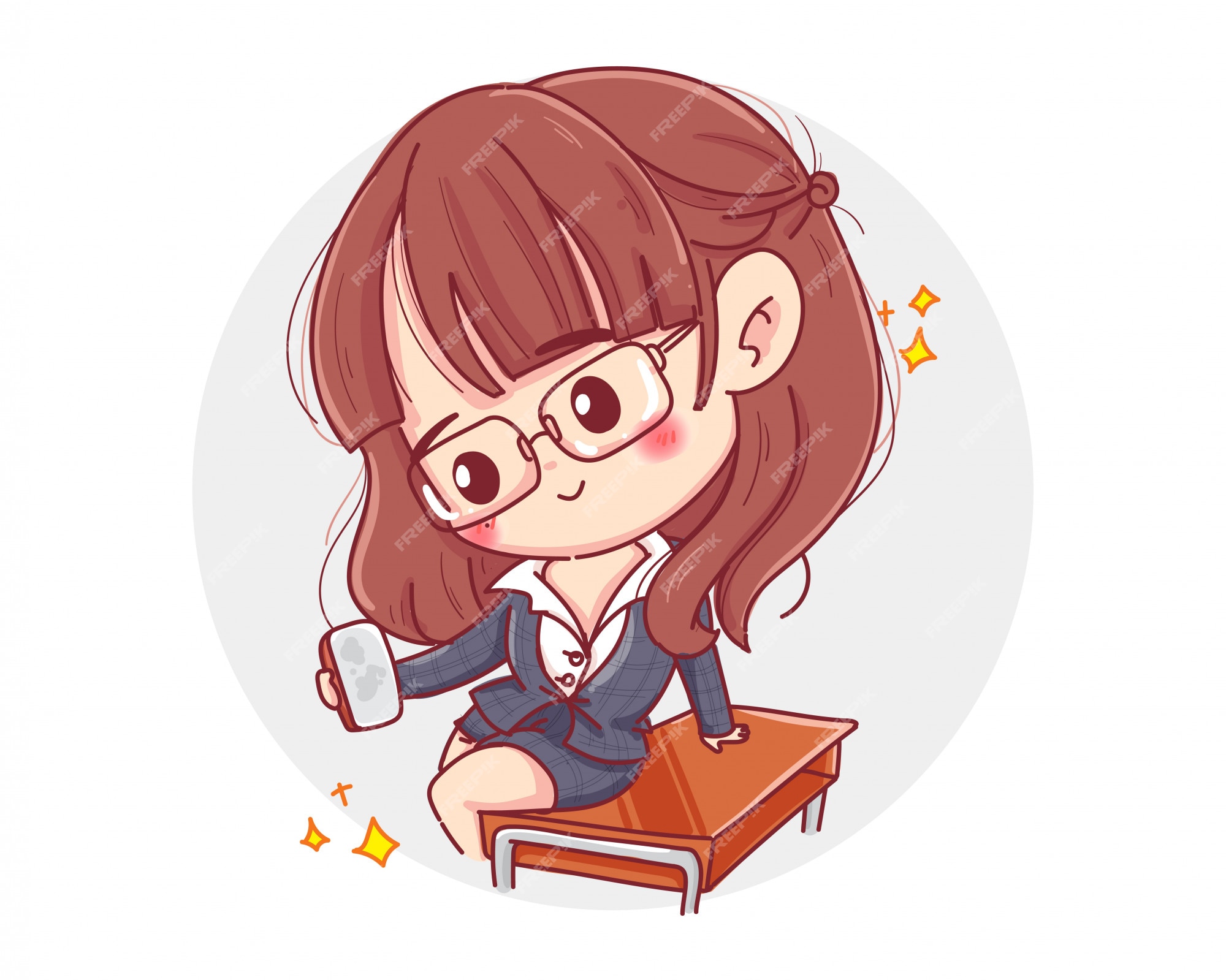 Premium Vector | Character of cute girl wearing work clothes and selfie ...