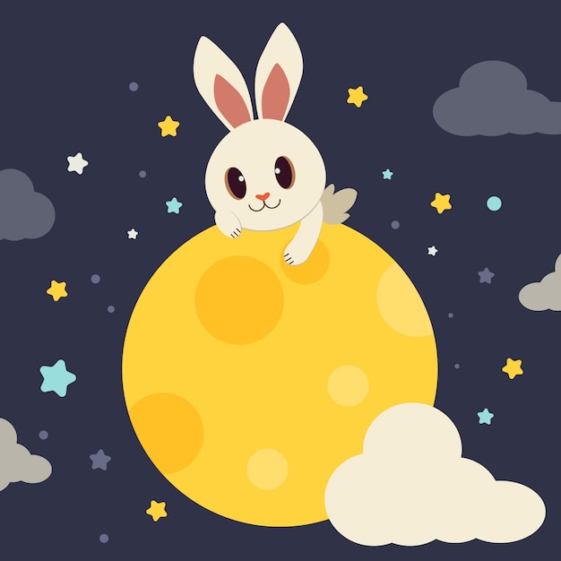Premium Vector | The character of cute rabbit sitting on the full moon.