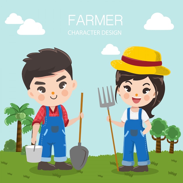 Premium Vector | Character design for livestock farms with farmers boy ...