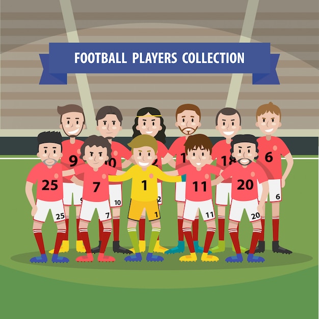 Premium Vector | Character football team players standing in football ...