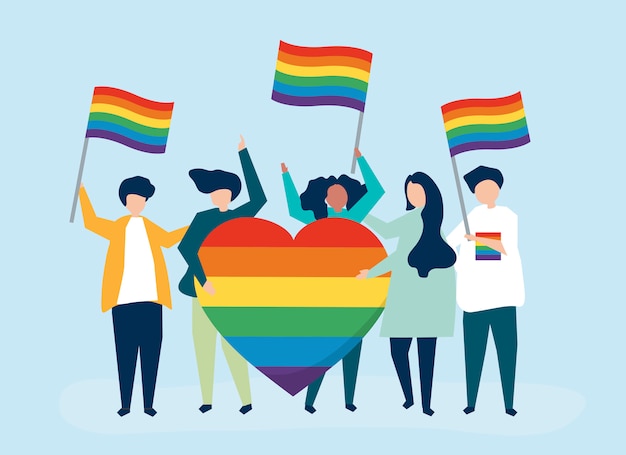 Free Vector Character Illustration Of People Holding Lgbt Support Icons