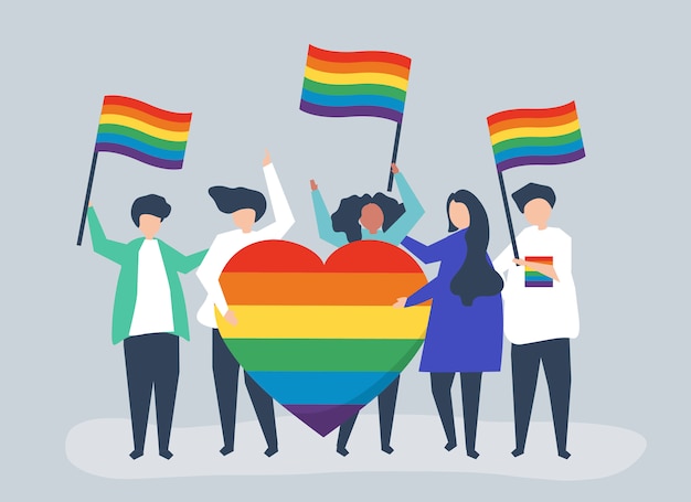 Free Vector Character Illustration Of People Holding Lgbt Support Icons