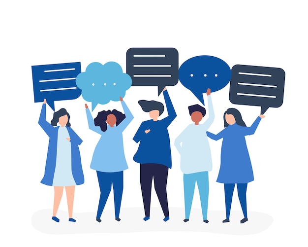 Character illustration of people holding speech bubbles Free Vector