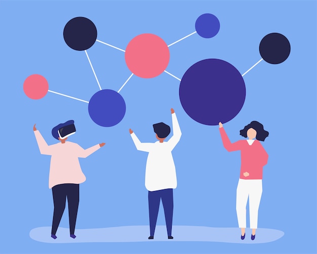 Character illustration of people with networking icon Free Vector