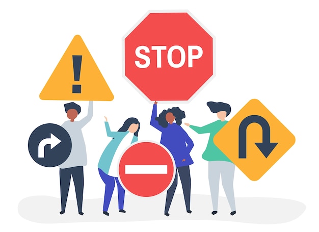 Character illustration of people with traffic sign icons Free Vector
