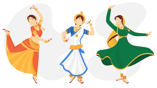 Character of indian faceless women in traditional dancing pose Premium Vector