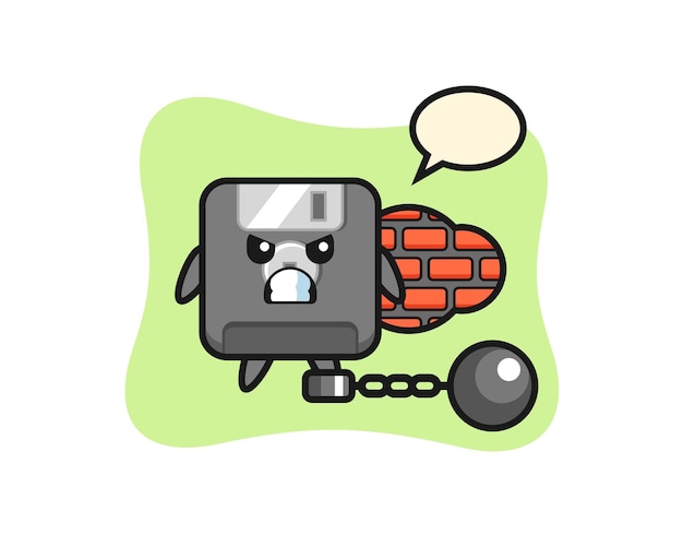 Premium Vector Character mascot of floppy disk as a prisoner cute