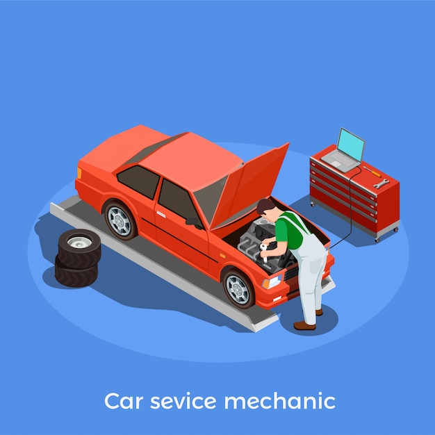 自動車修理自動車整備士イラストのキャラクター 無料のベクター