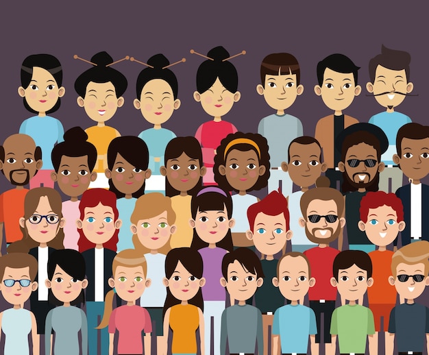 Character people multiethnic community portrait Premium Vector