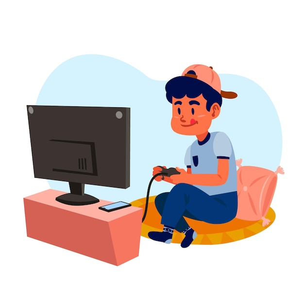 Character Playing Videogame Free Vector