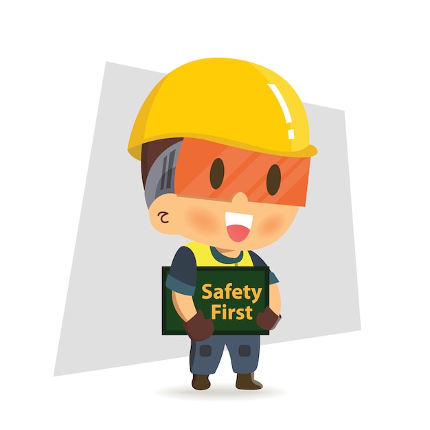 Character Worker Construction Holding Safety First Sign Safety