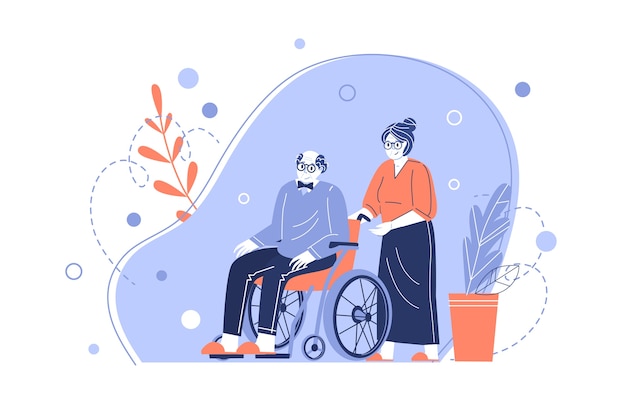 Premium Vector | The characters of an old couple. grandmother takes ...