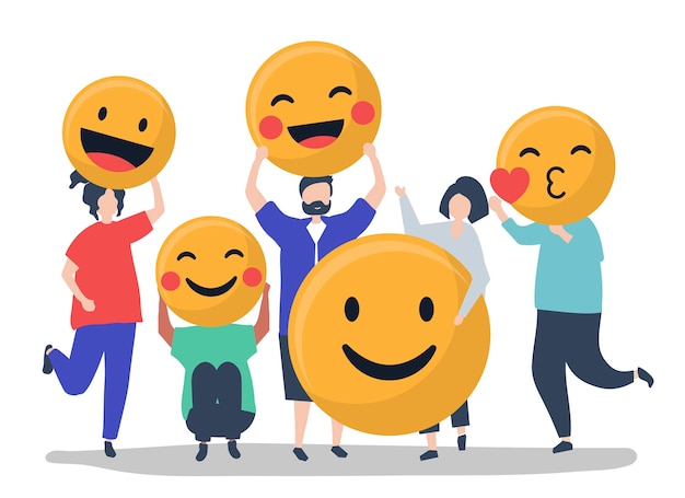 Characters of people holding positive emoticons illustration Free Vector