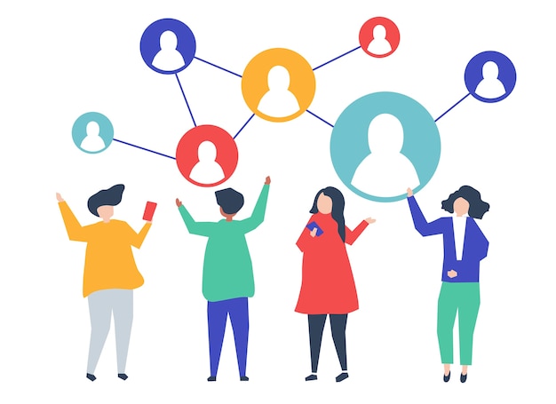 Characters of people and their social network illustration Free Vector