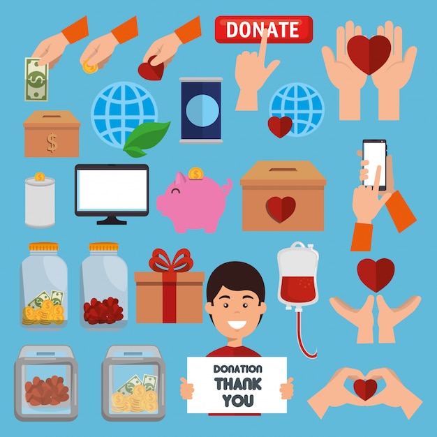 Charity donation icon set Free Vector