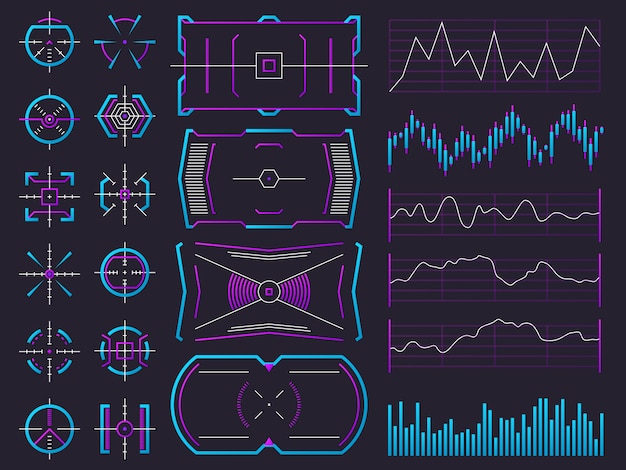 Chart, graph, interface frames and warning regulators Premium Vector