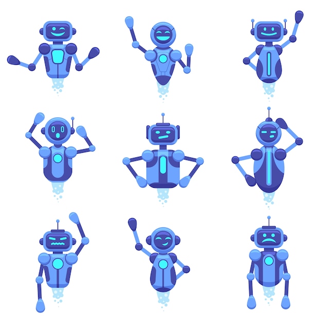 Premium Vector Chat Bot Assistance Robotics Technology Chat Bots Robotic Digital Assistant Futuristic Android Chat Bots Characters Illustration Set Robot And Cyber Support Service Virtual Mobile Ai