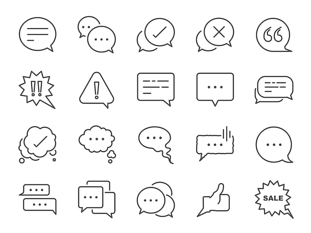 Chat and quote line icon set. Premium Vector