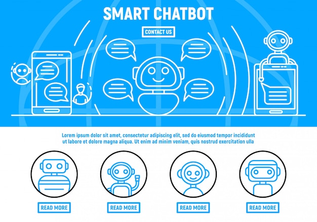 Chatbot concept background, outline style Premium Vector