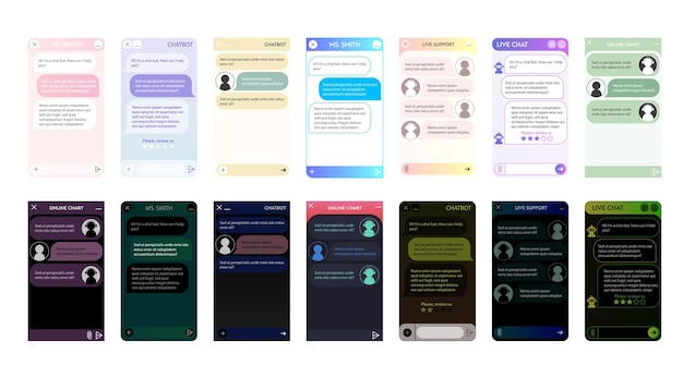 Premium Vector | Chatbot window set dark and light mode user interface ...