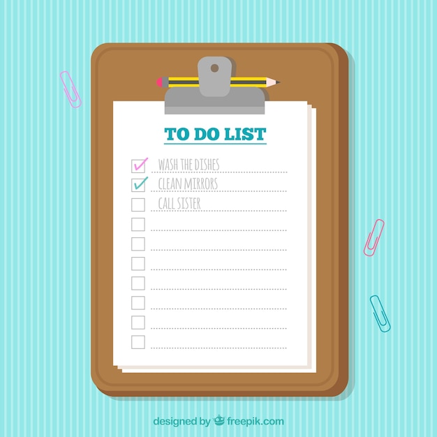 Checklist background with clipboard in flat design Vector Free Download