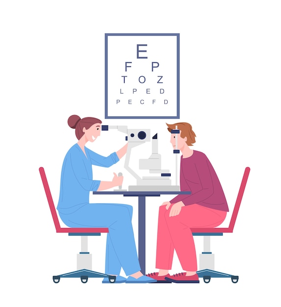 Premium Vector | Checkup eyesight of patient by ophthalmologist doctor