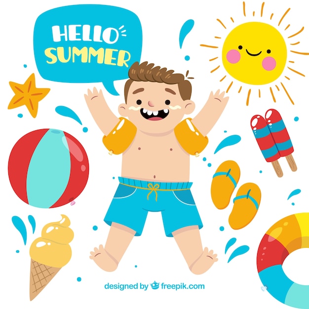 Download Cheerful boy with decorative summer elements Vector | Free ...