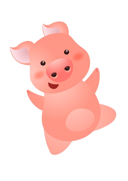 陽気なのんきなピンク豚キャラクター プレミアムベクター