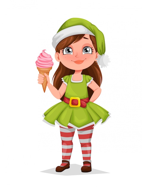 Premium Vector | Cheerful girl in costume of elf