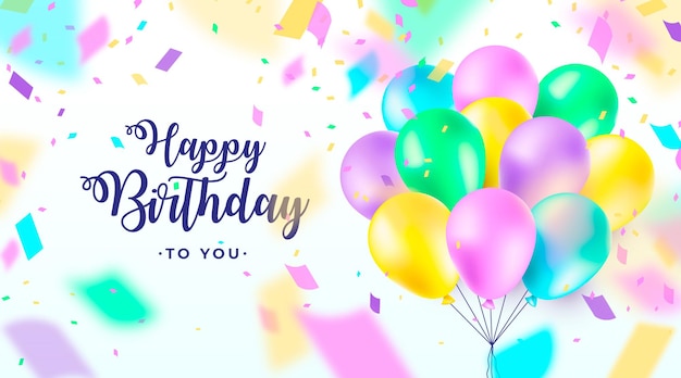 Free Vector Cheerful Happy Birthday Banner With Realistic 3d Balloons