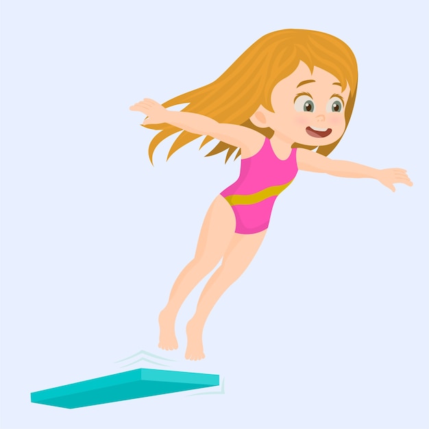 Cheerful happy girl jumping into the pool | Premium Vector