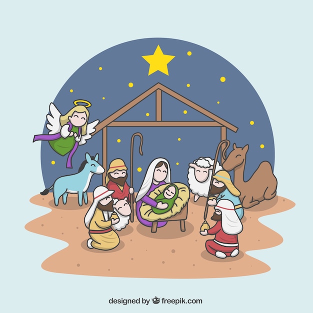 Free Vector | Cheerful illustration of the nativity scene