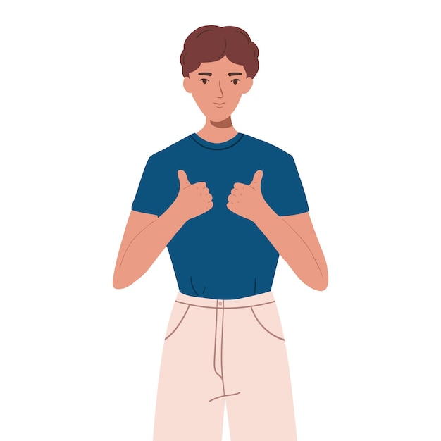 Premium Vector | Cheerful man with showing thumbs up. young guy ...