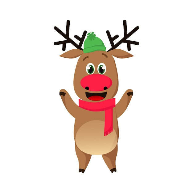 Free Vector | Cheerful reindeer in hat and scarf waving hooves