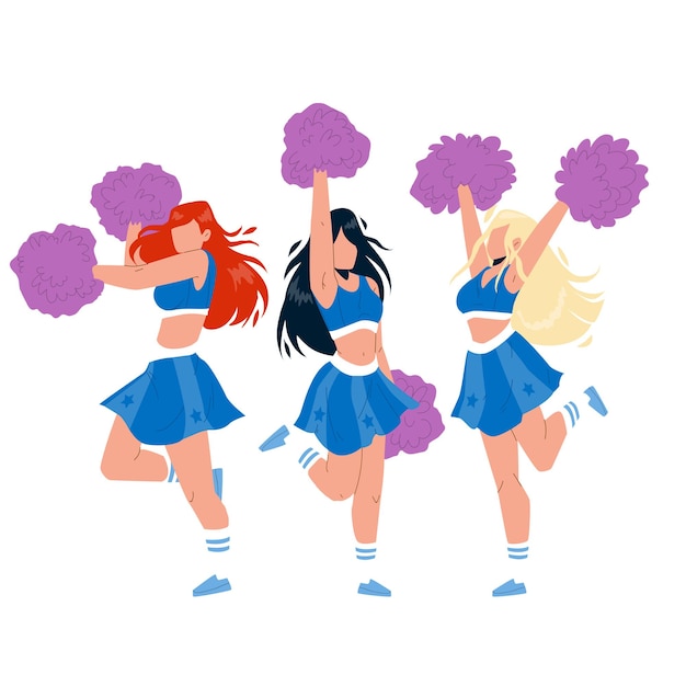 Dårlig skæbne Perforering Forbavselse Premium Vector | Cheerleaders girls dancing with pompoms vector.  cheerleaders young women holding pon-pon, dance and cheer sport team on  competition together. characters cheering flat cartoon illustration